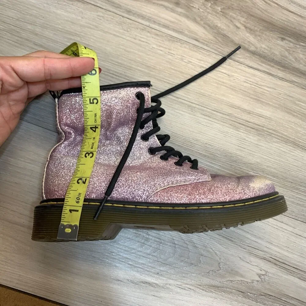 Dr. Martens Delaney Sparkly Combat Glitter Zip Lace Up Boots Kids Sz US 1‎ EU 32